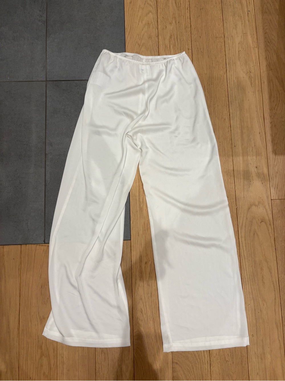 LESET White Wide-Leg Silk-Blend Bias Pants